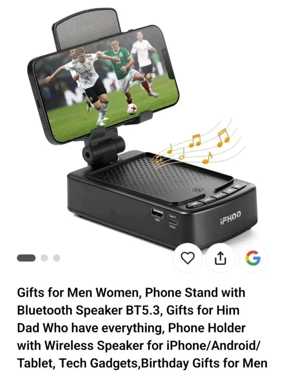 Cell Phone Stand with Bluetooth Speaker&Led Color Changing Light - Black
